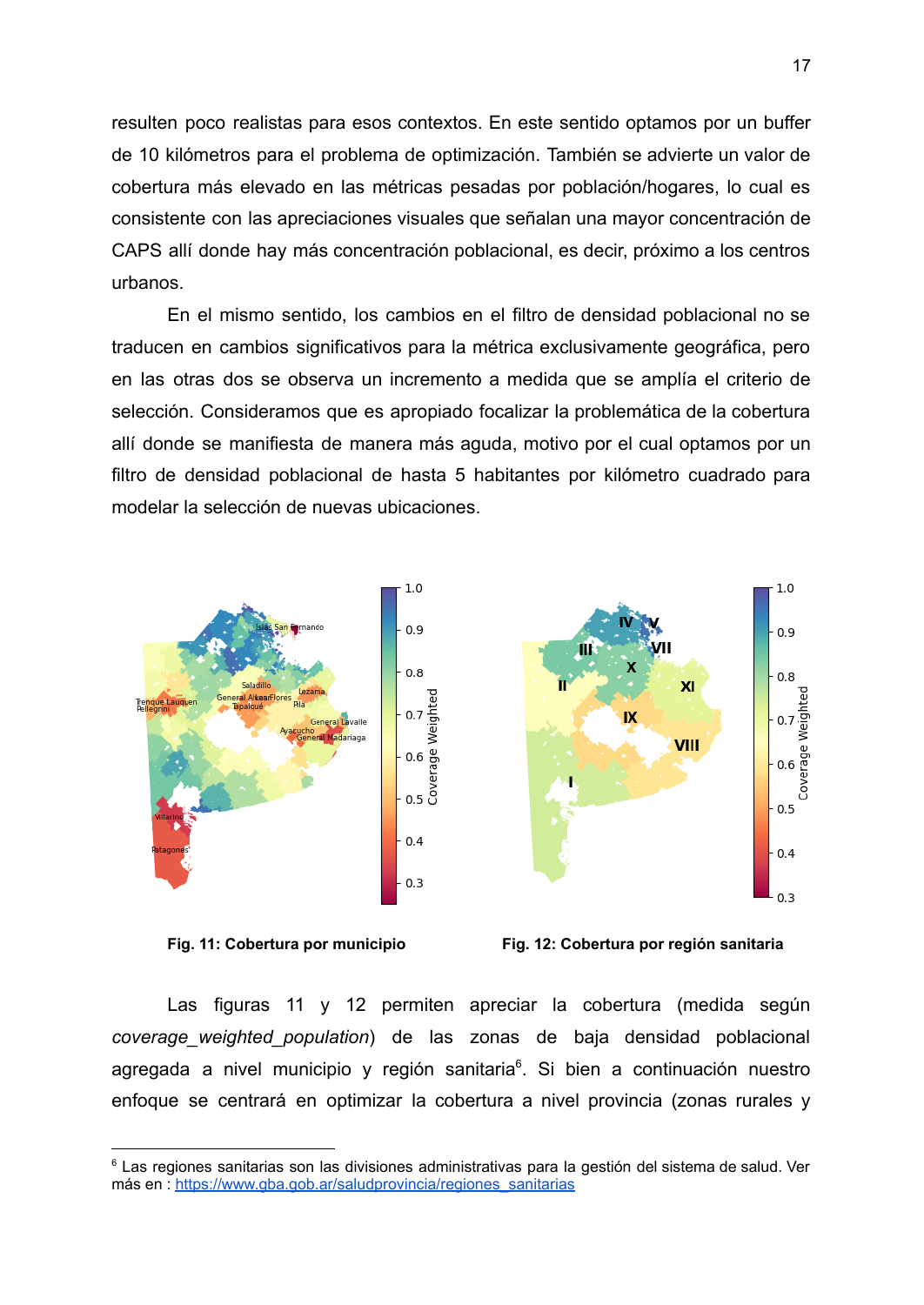 Map of estimated primary-care coverage in low-density areas of Buenos Aires Province, aggregated by municipality