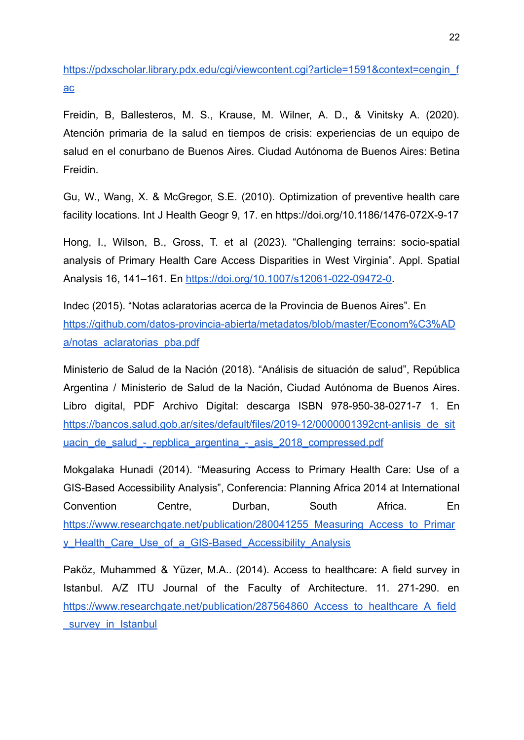 Primary-care access in Buenos Aires Province — page 22 of 23. Open the PDF for the document text.