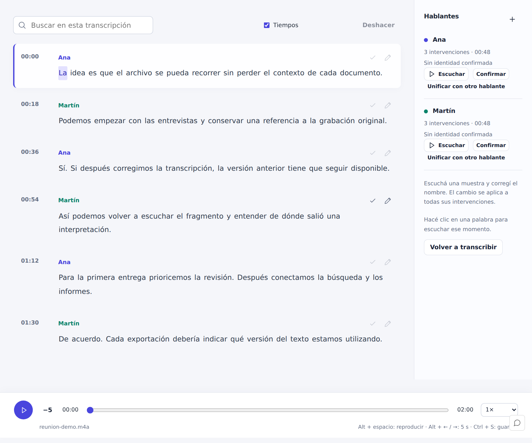 Transcriber’s synchronized audio and transcript editor